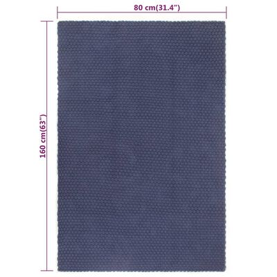 vidaXL Teppe rektangulær marineblå 80x160 cm bomull