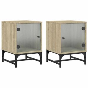 vidaXL Nattbord med glassd&oslash;rer 2 stk sonoma eik 35x37x50 cm