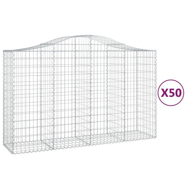 vidaXL Gabionkurver buede 50 stk 200x50x120/140 cm galvanisert jern