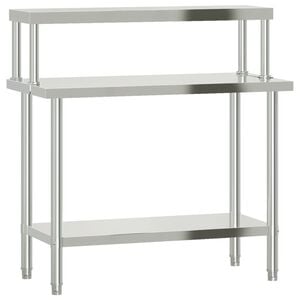 vidaXL Kj&oslash;kkenbenk med overhylle 110x55x120 cm rustfritt st&aring;l