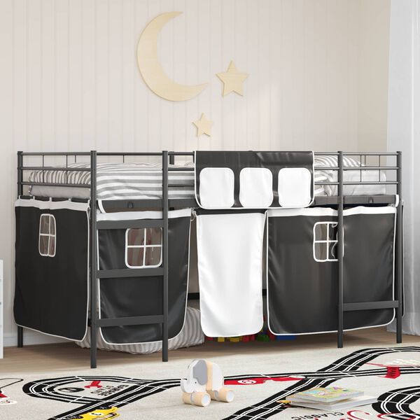 vidaXL Kiddos Loft Senge Ramme med Gardiner Svart 99,5 x 200 cm