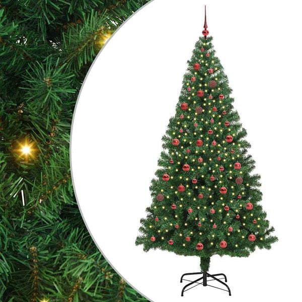 vidaXL Kunstig juletre med 300 LED gr&oslash;nn 210 cm PVC og St&aring;l og Plast