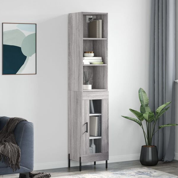 vidaXL Highboard gr&aring; sonoma 34,5x34x180 cm konstruert tre