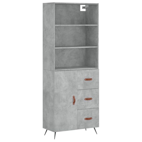 vidaXL Highboard betonggr&aring; 69,5x34x180 cm konstruert tre