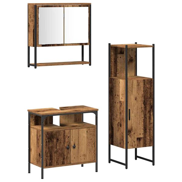 vidaXL Baderomsinnredningssett med hylle 3 pcs Brun Konstruert tre