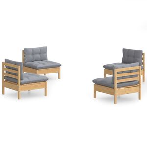 vidaXL Hagesofagruppe med gr&aring; puter 4 deler furu