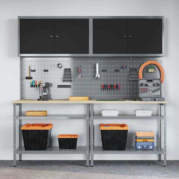 vidaXL Arbeidsbenksett med hylle med lagring Justerbar 8 pcs Grå Stål