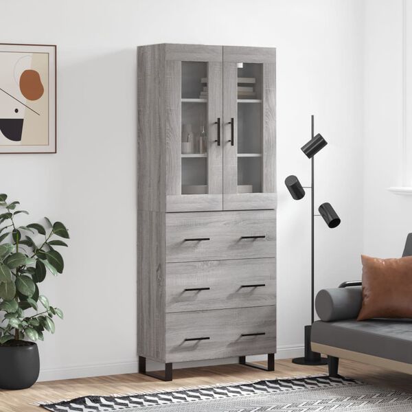 vidaXL Highboard gr&aring; sonoma 69,5x34x180 cm konstruert tre
