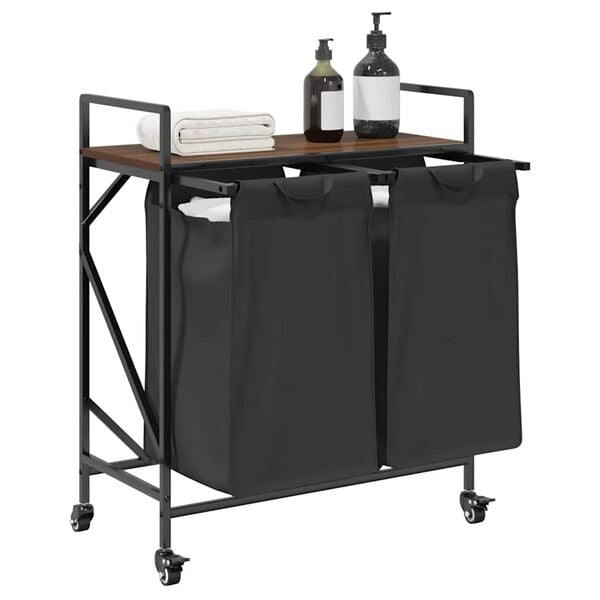 vidaXL skittentøyskurv 2 rom med hyller brun eik