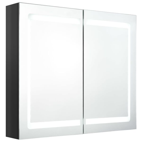 vidaXL LED-speilskap til bad blank svart 80x12x68 cm