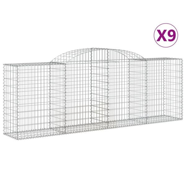 vidaXL Gabionkurver buede 9 stk 300x50x100/120 cm galvanisert jern