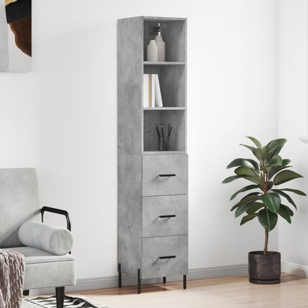 vidaXL Highboard betonggr&aring; 34,5x34x180 cm konstruert tre