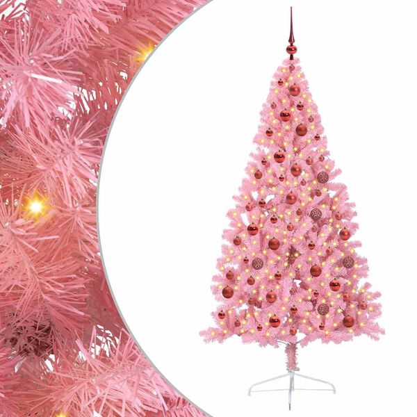 vidaXL Kunstig Forh&aring;ndsopplyst Juletre med 300 LED Rosa 180 cm PVC