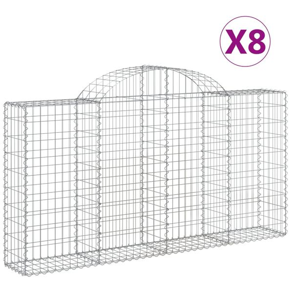 vidaXL Gabionkurver buede 8 stk 200x30x100/120 cm galvanisert jern