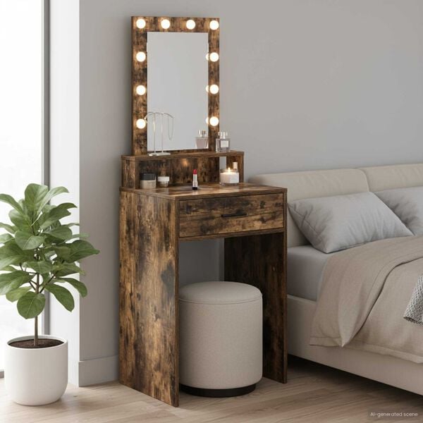 vidaXL Sminkebord med speillys Brun 50 x 41 x 140 cm Konstruert tre