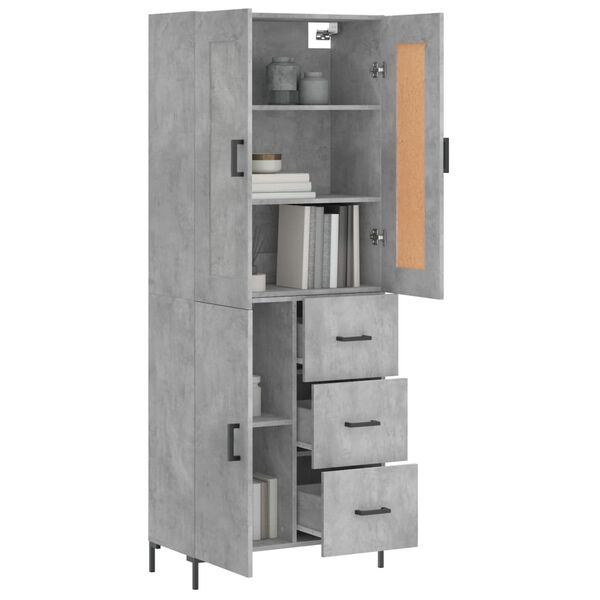 vidaXL Highboard betonggr&aring; 69,5x34x180 cm konstruert tre