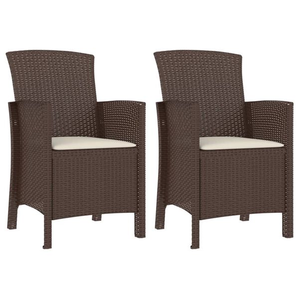 vidaXL Hagestoler 2 stk med puter PP-rotting brun
