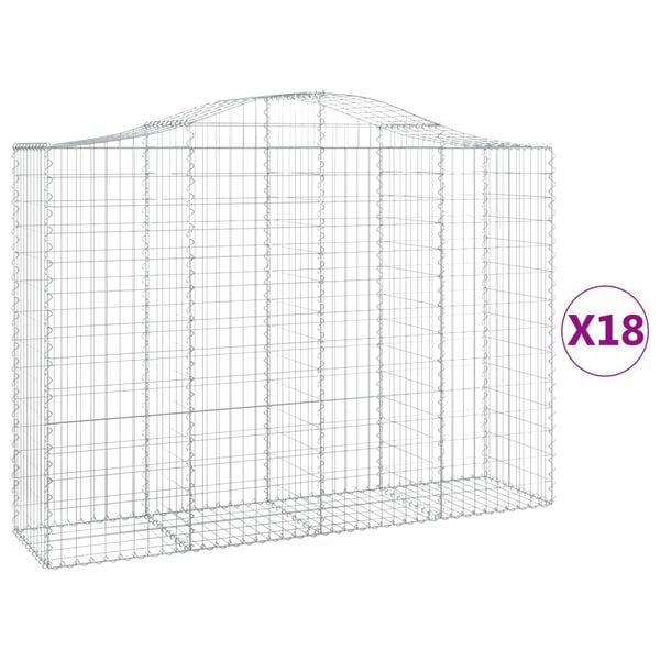vidaXL Gabionkurver buede 18 stk 200x50x140/160 cm galvanisert jern