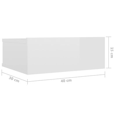 vidaXL Flytende nattbord høyglans hvit 40x30x15 cm sponplate