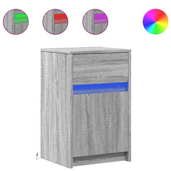vidaXL Nattbord med LED 2 stk grå sonoma konstruert tre