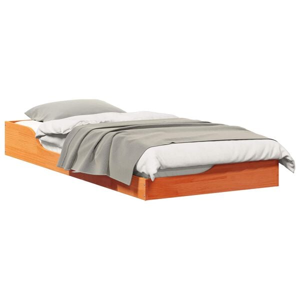 vidaXL Gulvbedramme Voksbrun 90 x 200 cm Heltre furu