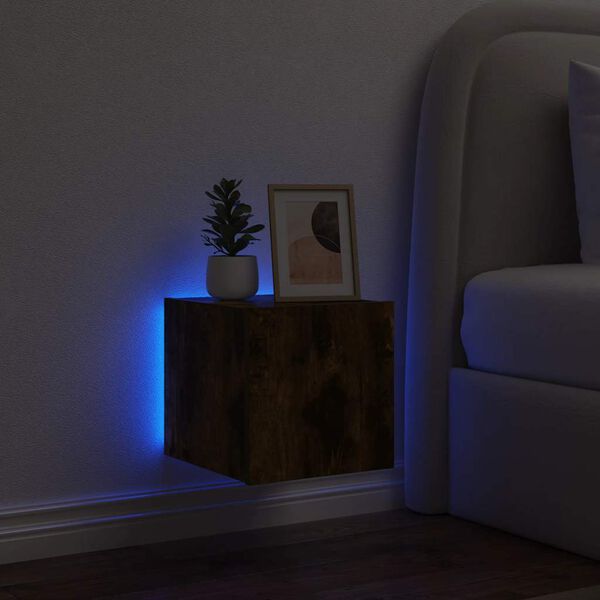 vidaXL Vegghengt TV-benk med LED r&oslash;kt eik 30,5x35x30 cm