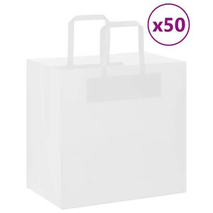 vidaXL Papirposer 50 stk med h&aring;ndtak hvit 26x17x25 cm