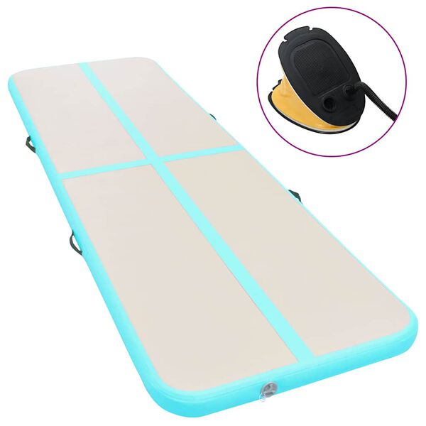 vidaXL Oppbl&aring;sbar gymnastikkmatte med pumpe 400x100x10 cm PVC gr&oslash;nn