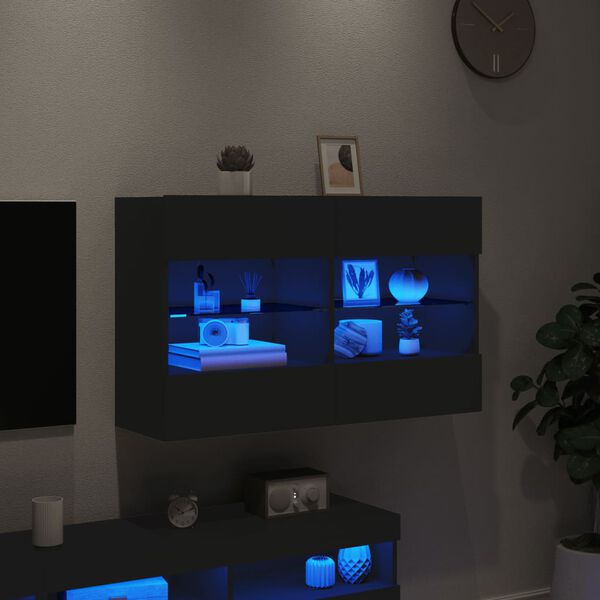 vidaXL Vegghengt TV-benk med LED svart 98,5x30x60,5 cm