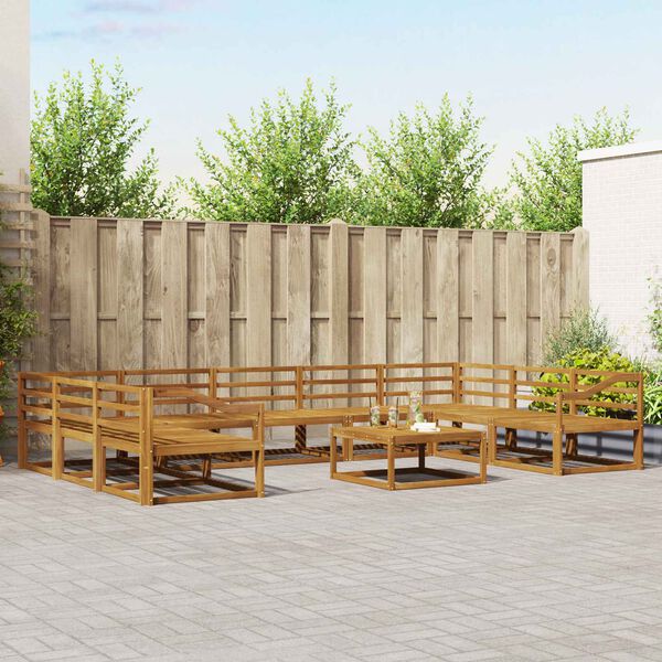 vidaXL Utend&oslash;rs sofa-sett 10 pcs Naturlig Solid akasietre