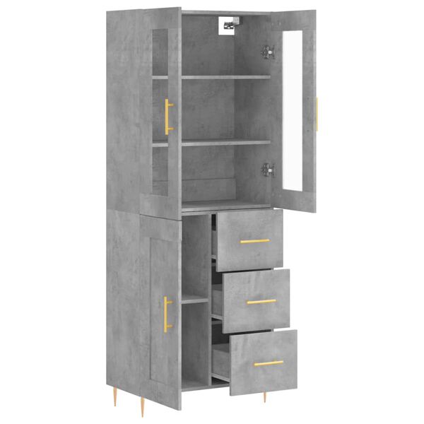 vidaXL Highboard betonggr&aring; 69,5x34x180 cm konstruert tre