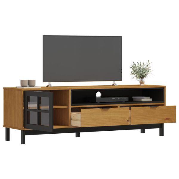 vidaXL TV-benk med glassdør FLAM 158x40x50 cm heltre furu