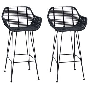 vidaXL Barstol 2 pcs Svart 55 x 52 x 92 cm Rattan og Jern