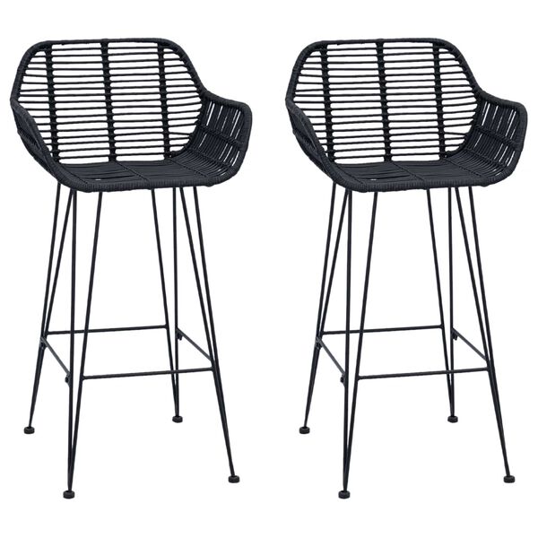 vidaXL Barstol 2 pcs Svart 55 x 52 x 92 cm Rattan og Jern