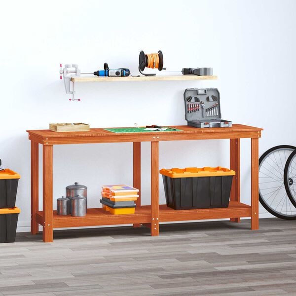 vidaXL Arbeidsbenk med hylle VoksBrun 180 x 50 x 80 cm Massiv furu