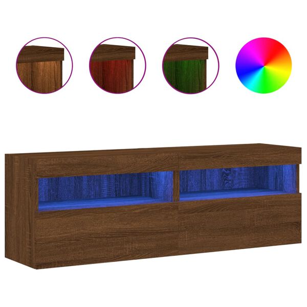 vidaXL TV-benker med LED-lys 2 stk brun eik 60x30x40 cm