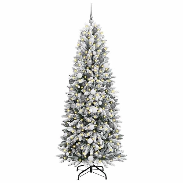 vidaXL Kunstig juletre med 300 LED Hvit 210 cm PVC, plast, st&aring;l og PE