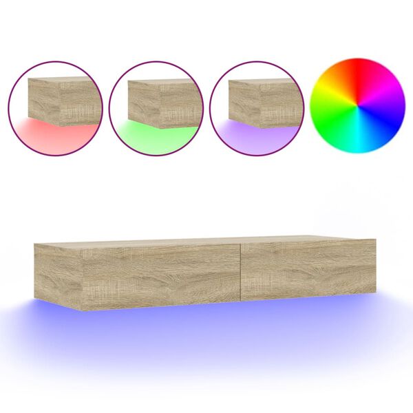 vidaXL TV-benk med LED-lys sonoma eik 90x35x15,5 cm