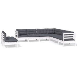 vidaXL Hagesofagruppe med puter 9 deler hvit heltre furu