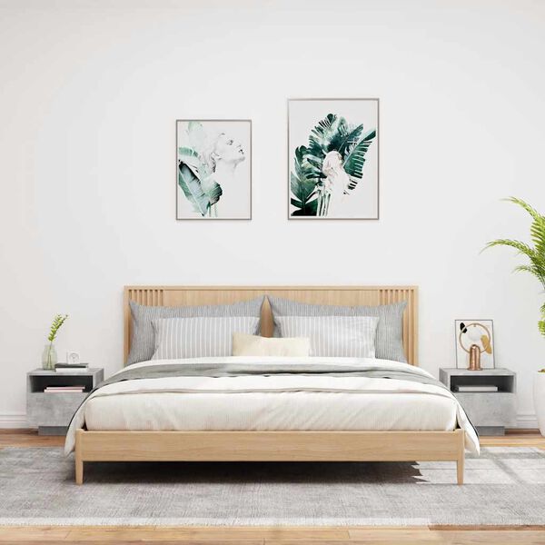 vidaXL Nattbord med LED 2 stk betonggrå 40x39x37 cm