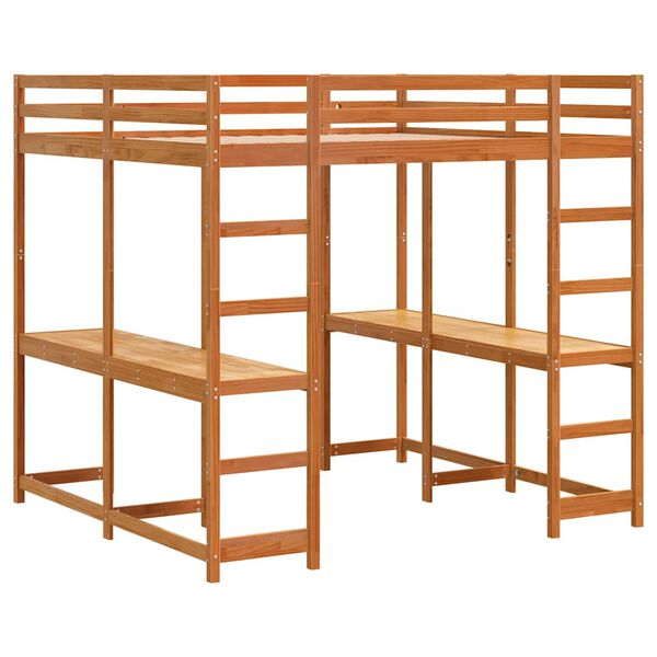 vidaXL K&oslash;yeseng med skrivebord og stige voksbrun 200x200cm heltre furu