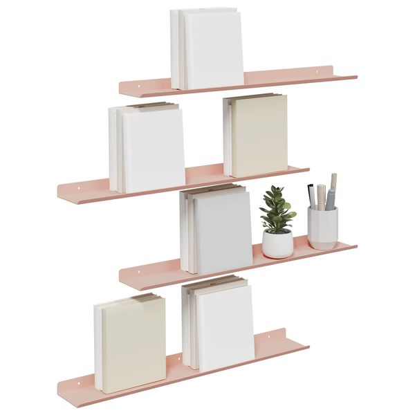 vidaXL Flytende hylle Veggmontert 4 pcs Rosa 60 x 9 x 2,5 cm St&aring;l