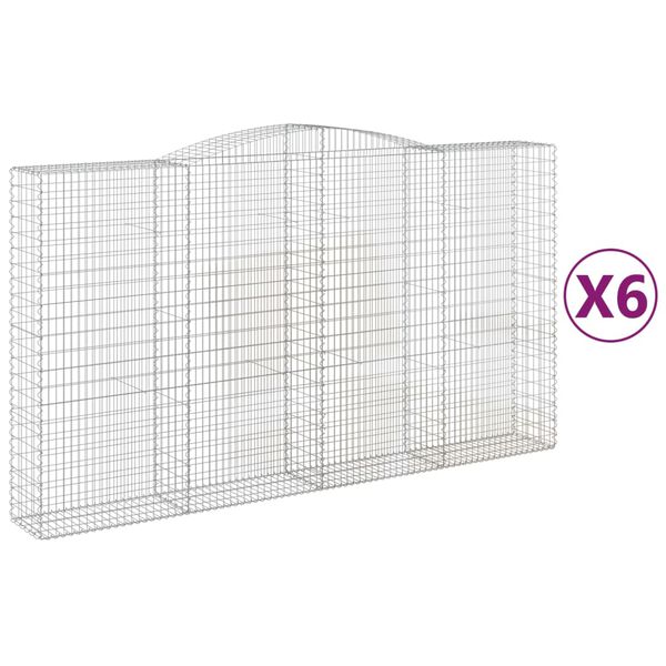 vidaXL Gabionkurver buede 6 stk 400x50x220/240 cm galvanisert jern