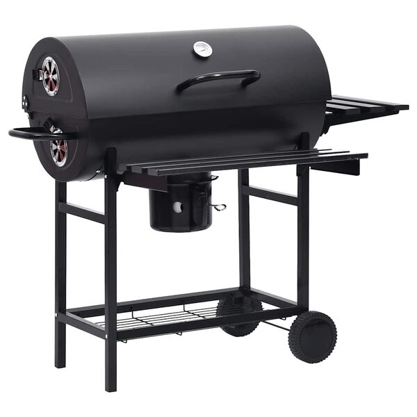 vidaXL T&oslash;nnegrill med hjul og hyller svart st&aring;l 115x85x95 cm