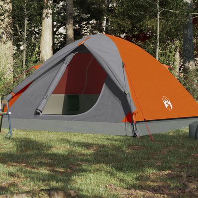 vidaXL Kuppeltelt for camping 3 personer grå og oransje vanntett