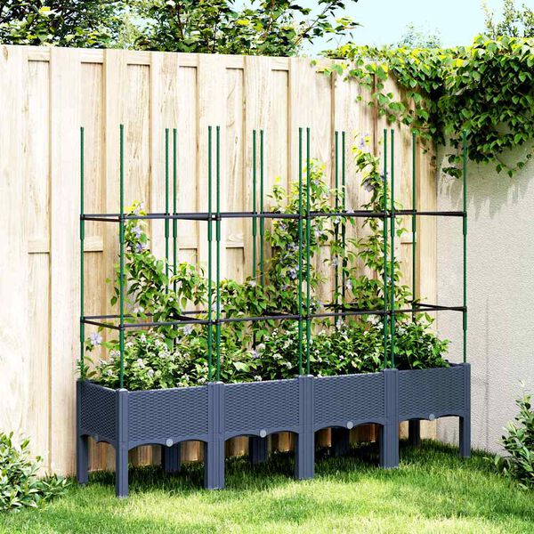 vidaXL Plantekasse med espalier blågrå 160x40x142,5 cm PP