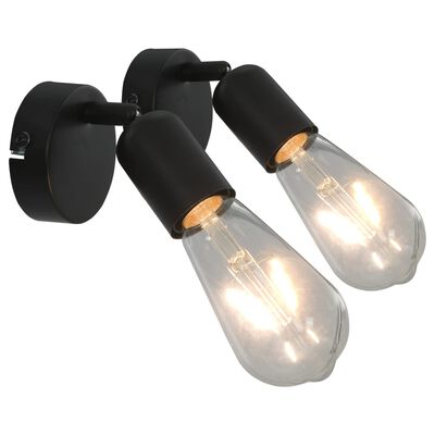 vidaXL Spotlys 2 stk med glødelamper 2 W svart E27