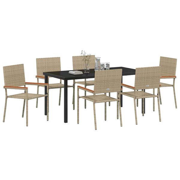 vidaXL Hage Spisegruppe med pute 7 pcs Beige polyrotting