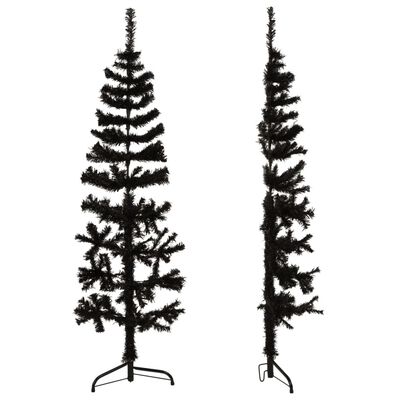 vidaXL Kunstig halvt juletre med stativ slankt svart 150 cm