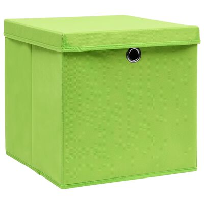 vidaXL Oppbevaringsbokser med deksler 4 stk 28x28x28 cm grønn